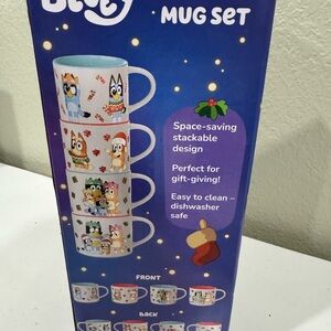 Brand New in Box Bluey Christmas Stackable 15oz Mugs Set of Four